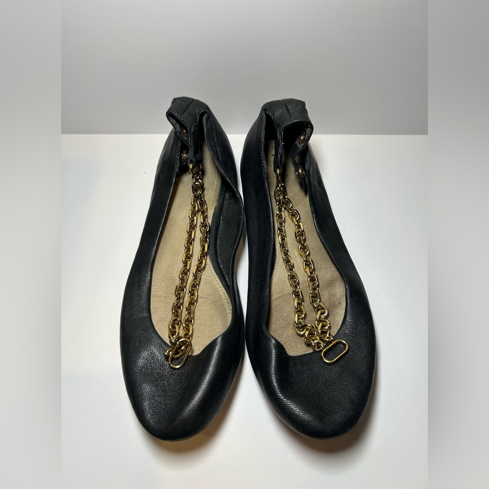 Gap black leather and Gold Chain Embellished Flats